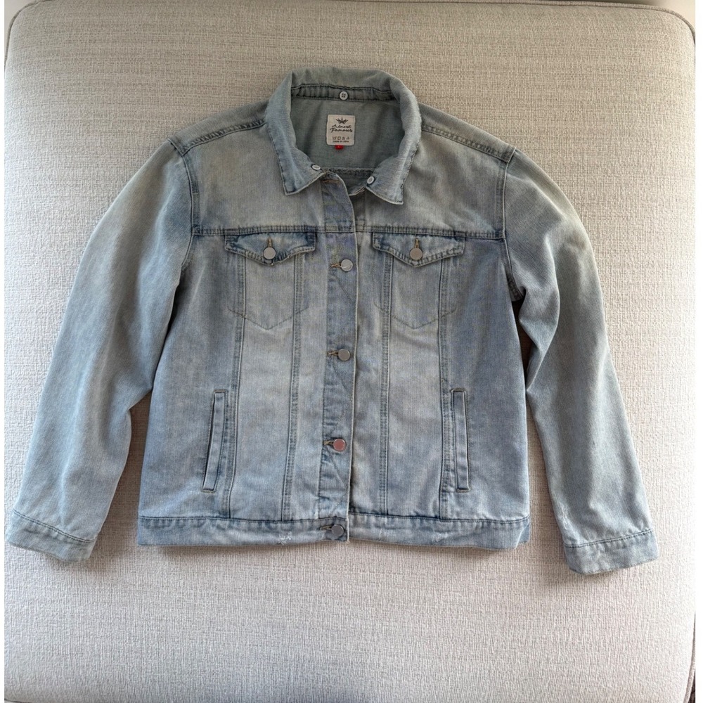 Almost Famous Light Wash Women's Denim Jacket Large Distressed Grunge